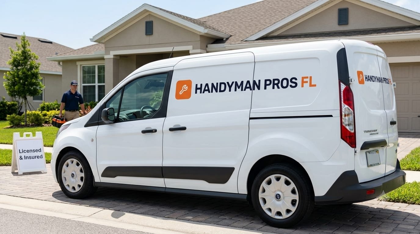 Handyman Pros FL branded service van arriving for a Tampa Bay home repair